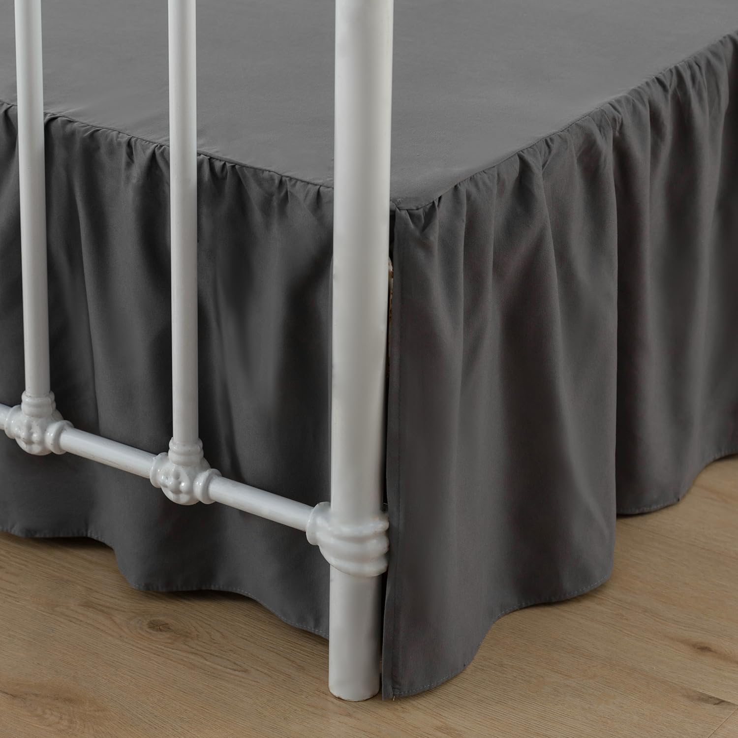 Xuan Dian Bed Skirt Queen Size Ruffled Bed Skirt With Split Corners, 14 Inch Drop Dust Ruffle Bed Skirt With Platform, Dark Grey